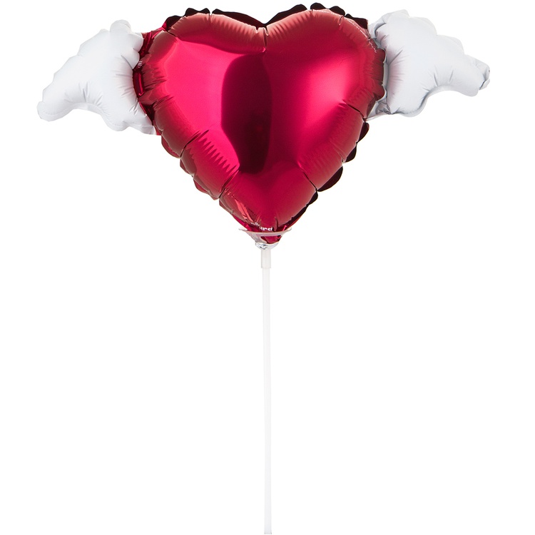 Любовь окрыляет сердце на палочке малый фигурный шар фольгированный с воздухом