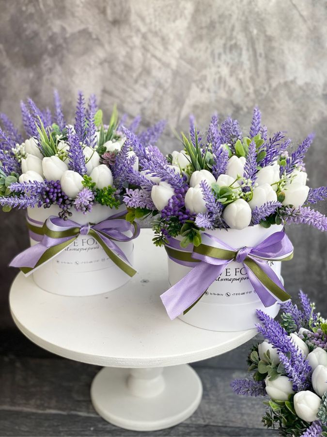 Коробка с мыльными тюльпанами и лавандой