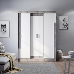 Шкаф-купе "Смарт" ШКК-06 (ш1600*г581*в2100мм) Цемент светлый/белый