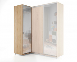 Шкаф-купе -PRIME CORNER Угловой с зеркалом ОРС12-6.Z (1806*1205*2300мм), Дуб сонома/белый шелк.