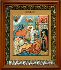 Икона Георгий Победоносец в киоте с басмой Виноградная Лоза (UV-печать)(30247)