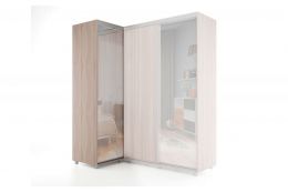Шкаф-купе -PRIME CORNER Угловой с зеркалом ОРС12-6.Z (1806*1205*2300мм), Ясень шимо светлый/белый шелк