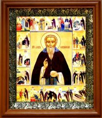 Икона Давид Гареджийский в киоте с басмой Виноградная Лоза (UV-печать)(30281)