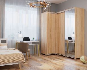 Шкаф-купе -PRIME CORNER Угловой ОРС12-6.D (1806*1205*2300мм), Дуб сонома/Белый шелк