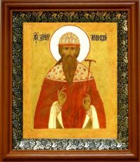 Икона Дионисий Радонежский в киоте с басмой Виноградная Лоза (UV-печать)(30325)