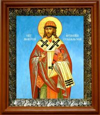 Икона Дионисий Суздальский в киоте с басмой Виноградная Лоза (UV-печать)(30326)