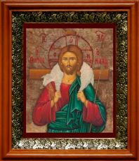 Икона Добрый Пастырь в киоте с басмой Виноградная Лоза (UV-печать)(33065)
