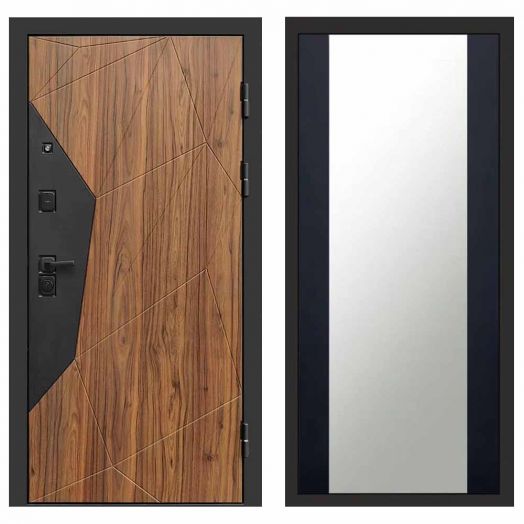 Входная дверь Termo-door Авангард Дуб каньон - Зеркало Черный кварц+тонировка