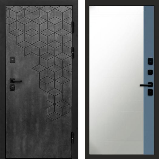Входная дверь Termo-door Спейс Бетон патина - Широкое Зеркало Фацет Грей софт