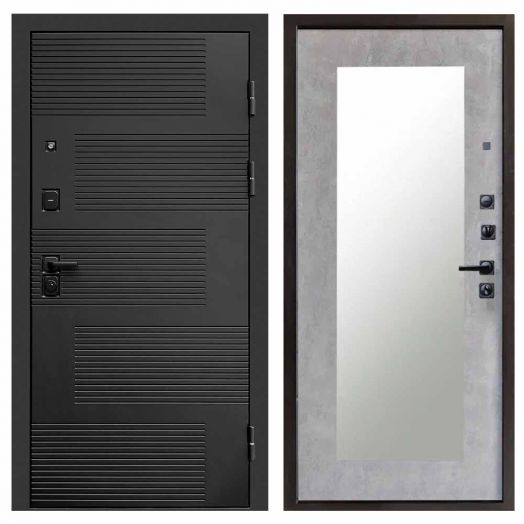 Входная дверь Termo-door Фаворит Black - Зеркало триумф Бетон светлый