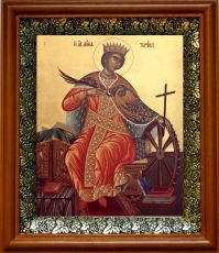 Икона Екатерина Александрийская в киоте с басмой Виноградная Лоза (UV-печать)(30363)