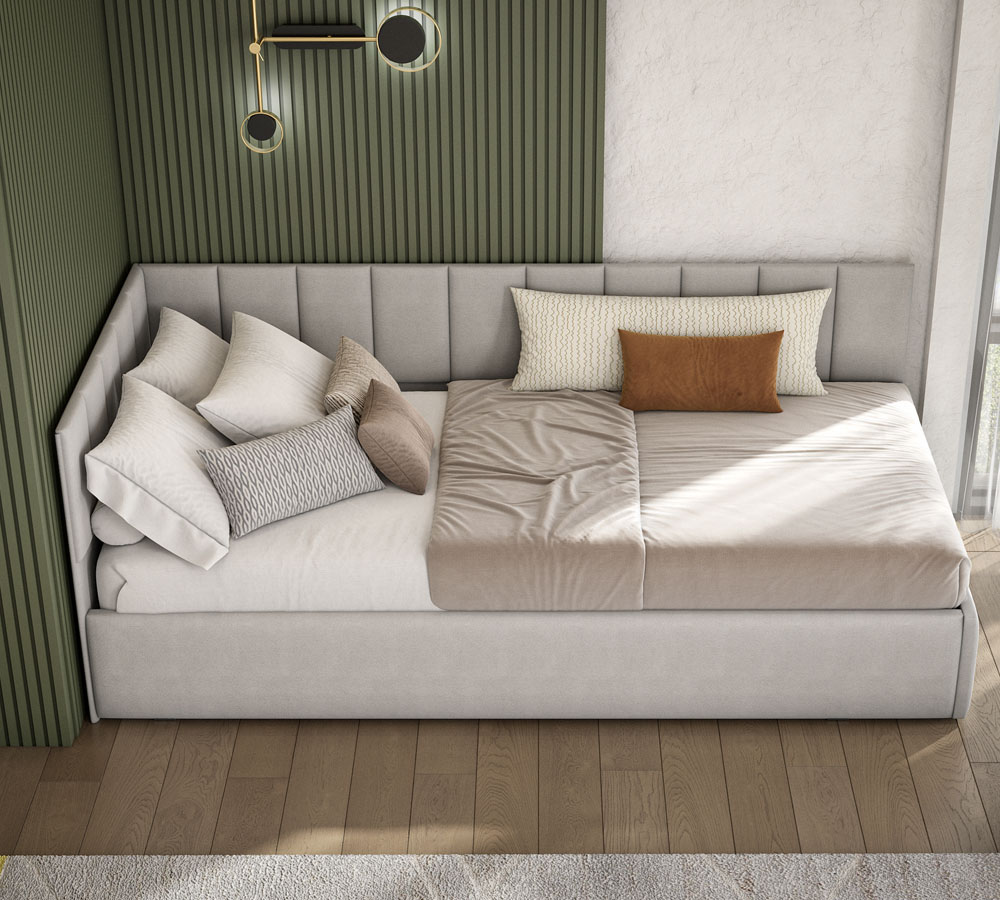 Кровать КР 3 (0,9х2,0 мягкая) ткань серый