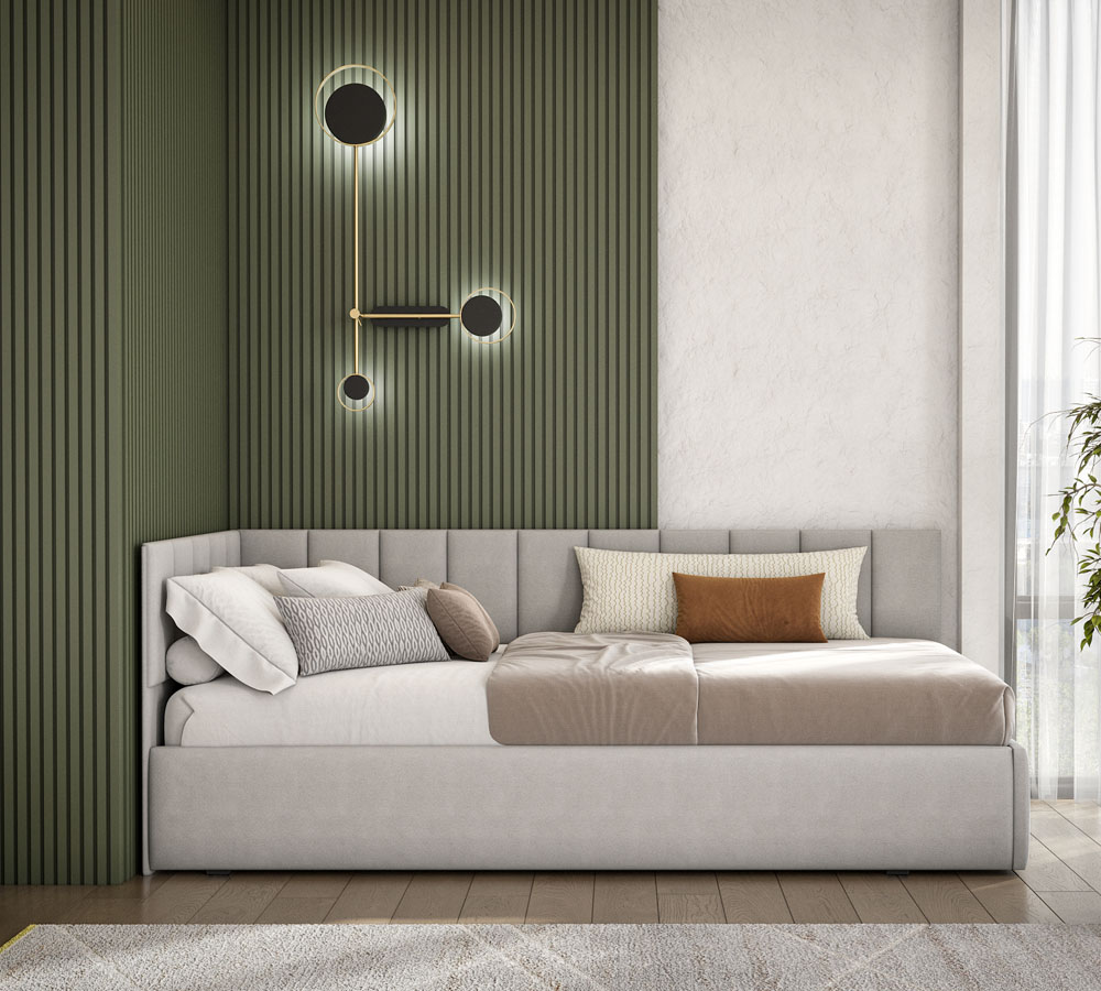 Кровать КР 3 (0,9х2,0 мягкая) ткань серый