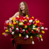 201 тюльпан в корзине
