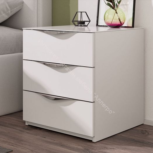 Тумба прикроватная с 3 ящиками «Глосс» - ТД 319.03.02 Белый глянец, Стекло