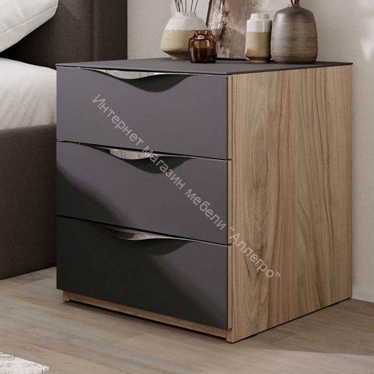 Тумба прикроватная с 3 ящиками «Глосс» - ТД 319.03.02 Яблоня Беллуно, Стекло Графит матовый