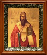 Икона Кирилл Александрийский в киоте с басмой Виноградная Лоза (UV-печать)(30517)