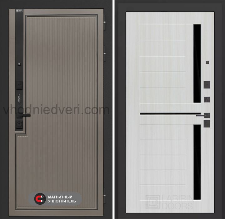 Входная дверь Лабиринт Лаб 1 Про - 02 Сандал белый стекло черное