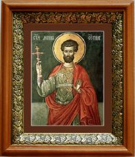 Икона Лонгин Сотник в киоте с басмой Виноградная Лоза (UV-печать)(33100)