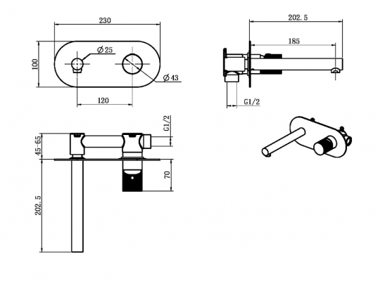 Смеситель для раковины с ручкой Touch Boheme Stick 125 схема 11