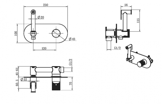 Гигиенический смеситель с ручкой Linea Boheme Stick 127 схема 8