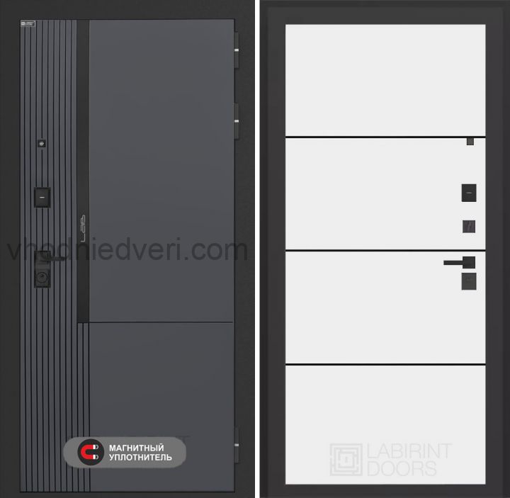 Входная дверь Лабиринт Лаб 2 Про - 25 Белый софт (черная вставка)
