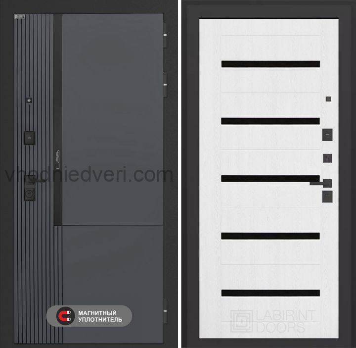 Входная дверь Лабиринт Лаб 2 Про - 01 Белое дерево стекло черное