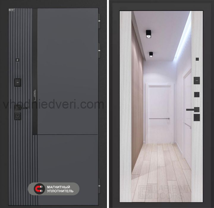 Входная дверь Лабиринт Лаб 2 Про - Зеркало максимум Сандал белый