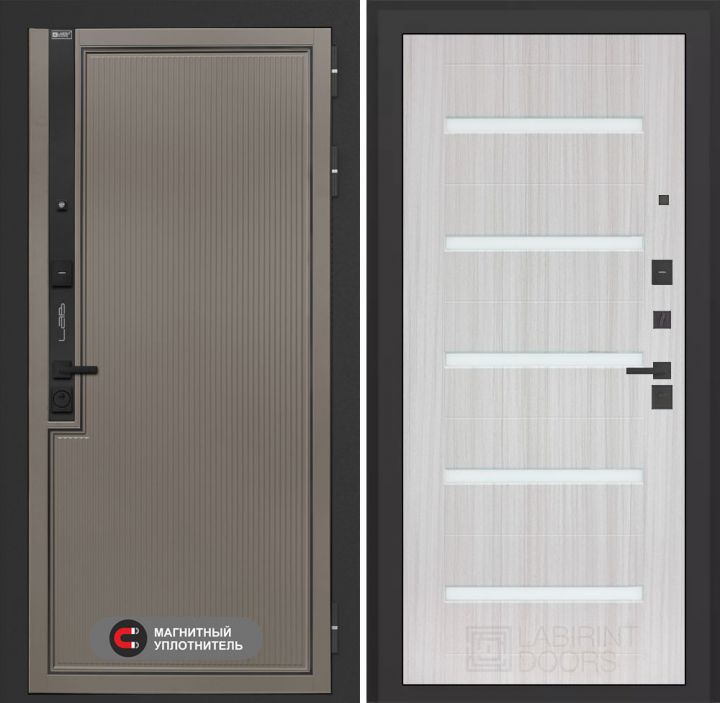 Входная дверь Лабиринт Лаб 1 Про - 01 Сандал белый стекло белое