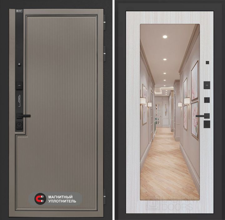 Входная дверь Лабиринт Лаб 1 Про - Зеркало 18 Сандал белый