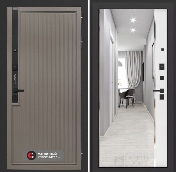 Входная дверь Лабиринт Лаб 1 Про - Зеркало панорама Белый софт