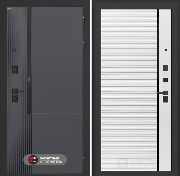 Входная дверь Лабиринт Лаб 2 Про - 22 Белый софт черная вставка