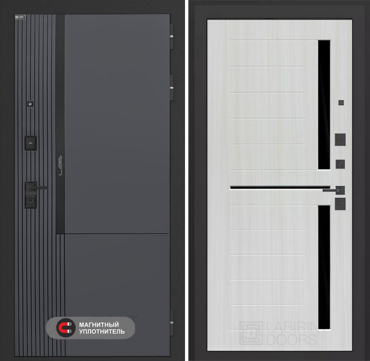Входная дверь Лабиринт Лаб 2 Про - 02 Сандал белый стекло черное