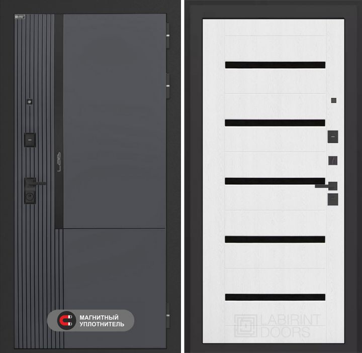 Входная дверь Лабиринт Лаб 2 Про - 01 Белое дерево стекло черное
