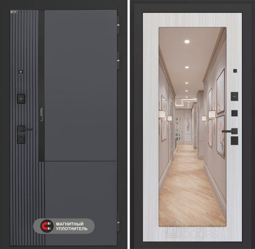 Входная дверь Лабиринт Лаб 2 Про - Зеркало 18 Сандал белый