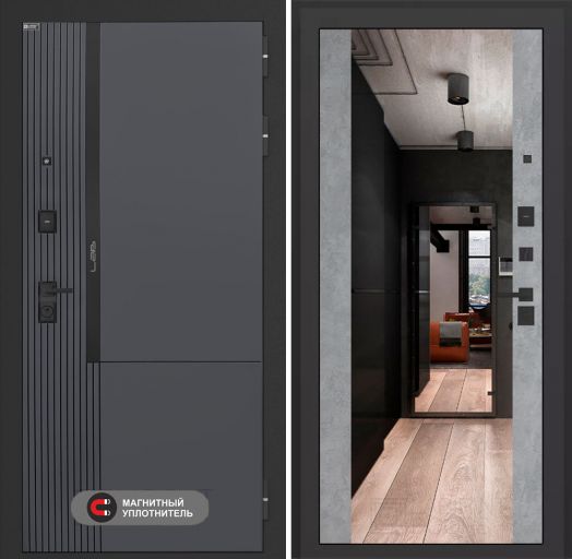 Входная дверь Лабиринт Лаб 2 Про - Зеркало максимум Бетон светлый