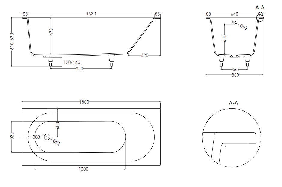 Белая встраиваемая ванна из искусственного камня Salini Ornella 180х80 102312G ФОТО