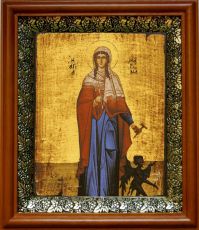 Икона Марина Антиохийская в киоте с басмой Виноградная Лоза (UV-печать)(30589)