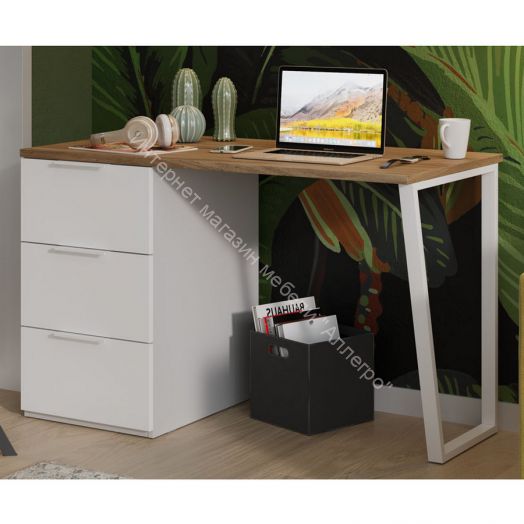 Стол письменный с тумбой универсальной «Порто» - СМ-393.15.011 Белый Жемчуг, Яблоня Беллуно, Белый софт