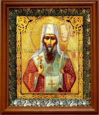 Икона Михаил Киевский в киоте с басмой Виноградная Лоза (UV-печать)(30625)