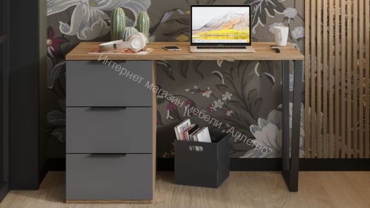 Стол письменный с тумбой универсальной «Порто» - СМ-393.15.011 Яблоня Беллуно, Графит софт