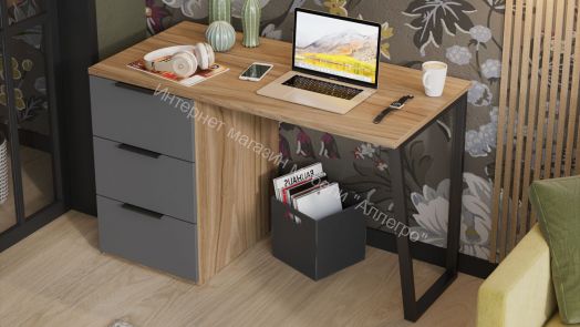 Стол письменный с тумбой универсальной «Порто» - СМ-393.15.011 Яблоня Беллуно, Графит софт