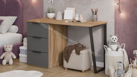 Стол письменный с тумбой универсальной «Порто» - СМ-393.15.011 Яблоня Беллуно, Графит софт