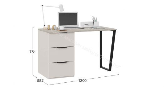 Стол письменный с тумбой универсальной «Порто» - СМ-393.15.011 Кашемир матовый, Баттл Рок, Кашемир сатин
