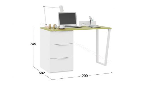 Стол письменный с тумбой универсальной «Порто» - СМ-393.15.011 Белый, Зеленый