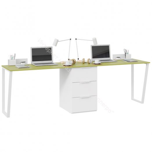 Комплект столов письменных с 1 тумбой универсальной «Порто» - СМ-393.15.013 Белый, Зеленый