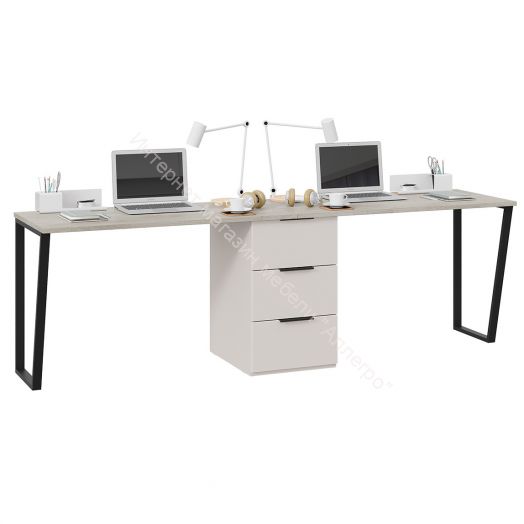 Комплект столов письменных с 1 тумбой универсальной «Порто» - СМ-393.15.013 Кашемир матовый, Баттл Рок, Кашемир сатин