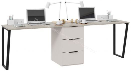 Комплект столов письменных с 1 тумбой универсальной «Порто» - СМ-393.15.013 Кашемир матовый, Баттл Рок, Кашемир сатин