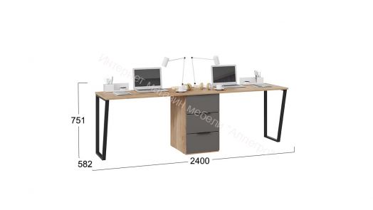 Комплект столов письменных с 1 тумбой универсальной «Порто» - СМ-393.15.013 Яблоня Беллуно, Графит софт