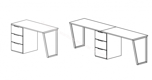 Комплект столов письменных с 1 тумбой универсальной «Порто» - СМ-393.15.013 Яблоня Беллуно, Графит софт
